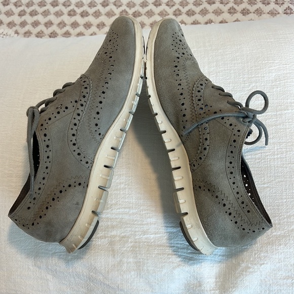 Cole Haan ZeroGrand Oxford Sneaker Sole Wingtip Gray Suede Perforated Size 7 - Picture 12 of 14